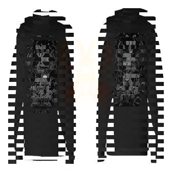 ファンタジーゴシックうさぎ 羽とドクロ 長袖Tシャツ - Kawaiitshirt