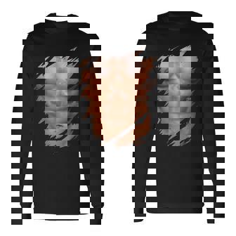 メンズ フェイク マッスル 破れた胸 腹筋 6パック 長袖Tシャツ - Kawaiitshirt