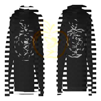 フルーツりんごフレーム 妖精のシルエット ラインアート イラスト 曲線 オリジナルデザイン リンゴ好き フルーツ 長袖Tシャツ - Kawaiitshirt