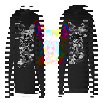 フレンチブルドッグ 犬 カラフル ポップアート レインボーカラー ブルドッグ 長袖Tシャツ - Kawaiitshirt