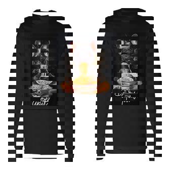 フレンチブルドッグ 食べる パスタ ボンアペティ カラフル ドッグアート 長袖Tシャツ - Kawaiitshirt