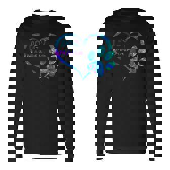 ブルーティールパープル ドッグママと足跡プリント ハート 犬 ママ 長袖Tシャツ - Kawaiitshirt