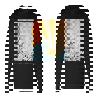 プリン 地球 日本語 浮世絵 和風デザイン 和柄 プリンは世界を救う 長袖Tシャツ - Kawaiitshirt