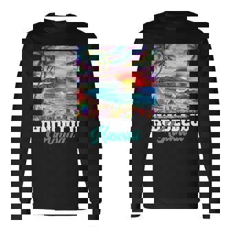 ホノルル ハワイ ハワイアン 波 ビーチ 夏 サーフィン レトロ 長袖tシャツ 長袖Tシャツ - Kawaiitshirt