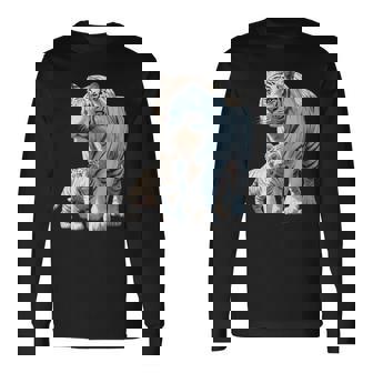 ホワイトタイガー、ネコの動物 長袖Tシャツ - Kawaiitshirt