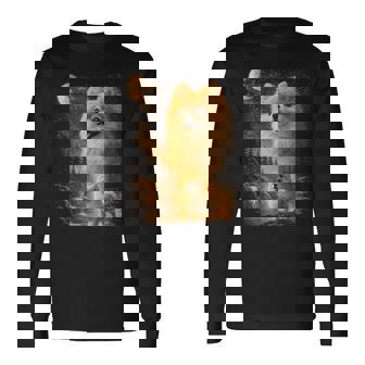 ポメラニアン ハウリング トゥ ザ ムーン ヴィンテージ 90年代 ファニー ペット オーナー 長袖Tシャツ - Kawaiitshirt