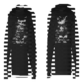 ポーカーで遊ぶ豚 面白い ブラック グラフィック 長袖Tシャツ - Kawaiitshirt