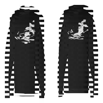 ミニマリスト スキー シルエット ウィンタースポーツ デザイン 長袖Tシャツ - Kawaiitshirt