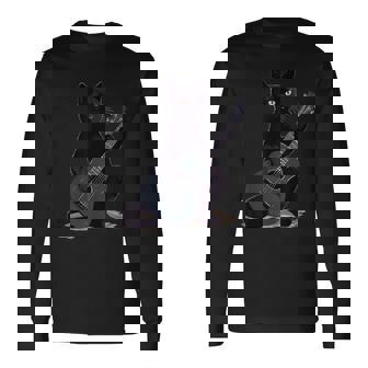 ミュージシャン黒猫ギタリストボンベイキャッツウィズギター 長袖Tシャツ - Kawaiitshirt