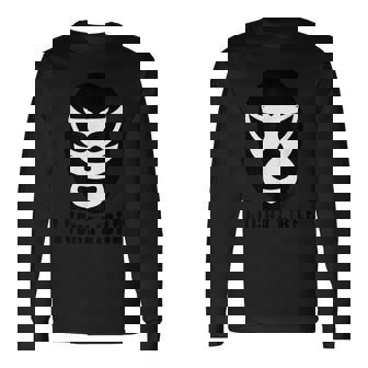 メキシカンルチャドール ルチャリブレ ブラック&ホワイト レスリングマスク 長袖Tシャツ - Kawaiitshirt