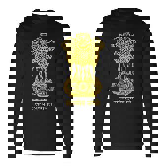 ライオンエンブレム インド国旗 ヒヌ ヒンディー語 デリー ムンバイ 長袖Tシャツ - Kawaiitshirt