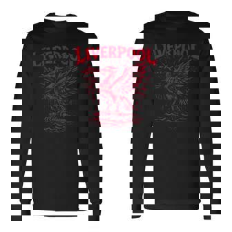 リバプール イングランド Zine インク 肝臓 鳥 レッドプリント 長袖Tシャツ - Kawaiitshirt