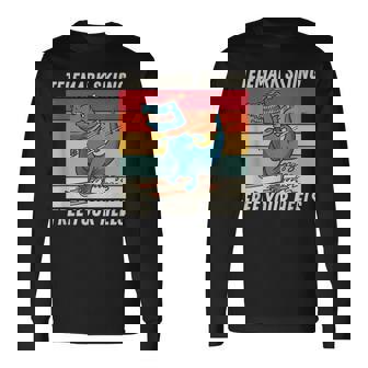 レトロ かわいい 漫画 恐竜 スキーヤー テレマーク スキー 長袖Tシャツ - Kawaiitshirt