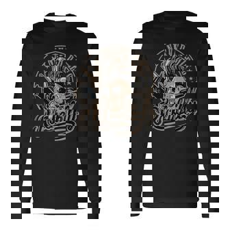 ロカビリーネバーダイスカルバーバーロッカー美容師 長袖Tシャツ - Kawaiitshirt