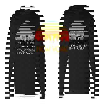 ヴィンテージ レトロ サンセット ダウンタウン ニューヨーク スカイライン 長袖Tシャツ - Kawaiitshirt