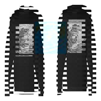 両生類サーファー 日本の波 アート サーフィン カエル 長袖Tシャツ - Kawaiitshirt