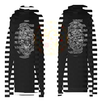 中国刺繍柄 龍 竜 ドラゴン 中国 清朝 ドラマ 牡丹 長袖Tシャツ - Kawaiitshirt