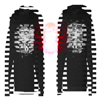 九尾狐 きつねと鳥居門 長袖Tシャツ - Kawaiitshirt