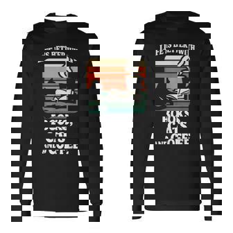 人生は本と猫と一緒に猫を読む カフェ 図書館 長袖Tシャツ - Kawaiitshirt