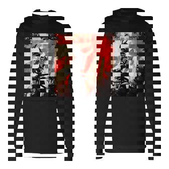 侍 日本のレトロアート 武士道 ヴィンテージ戦士 長袖Tシャツ - Kawaiitshirt