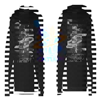 宇宙の土星猫土星ギャラクシー面白い子猫猫の恋人 長袖Tシャツ - Kawaiitshirt