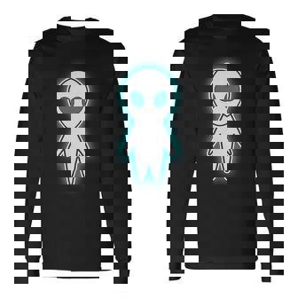 宇宙人 エイリアン『セルフィー』グレイ【ゆるフレンズ】かわいい キャラクター 面白い 長袖tシャツ 長袖Tシャツ - Kawaiitshirt