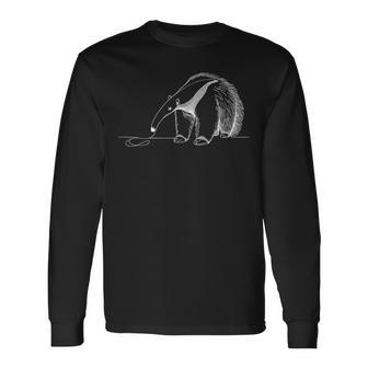 巨大アリクイ ラインアート 野生動物 図面デザイン 長袖Tシャツ - Kawaiitshirt