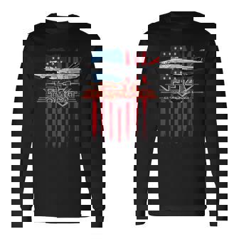 愛国的な海軍 F-14 トムキャットとアメリカ国旗 長袖Tシャツ - Kawaiitshirt