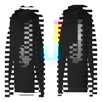 文字 J 大文字 アルファベット モノグラム イニシャル レインボー アルファベット J 長袖Tシャツ - Kawaiitshirt