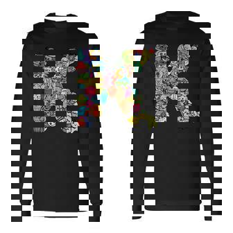 文字k Monsters アルファベットネーム イニシャル キュート モノグラム 長袖Tシャツ - Kawaiitshirt