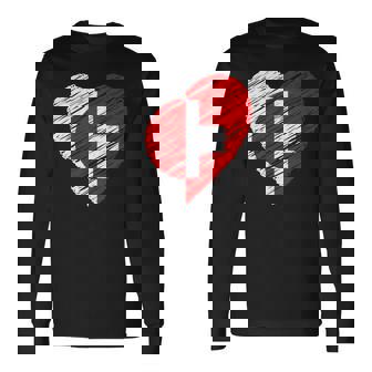 日本 スイス ハート 日本国旗 スイス国旗 ハート 長袖tシャツ 長袖Tシャツ - Kawaiitshirt