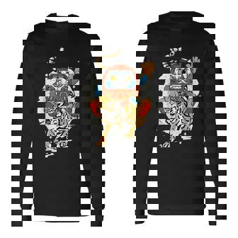 日本のトラ ラッキーだるま人形 日本の伝統 長袖Tシャツ - Kawaiitshirt