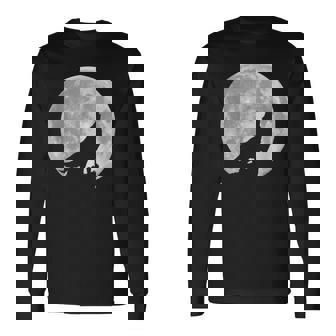 月に吠えるオオカミのシルエット。 長袖Tシャツ - Kawaiitshirt