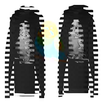 枝に腰掛けたチャーミングなセキセイインコ 長袖Tシャツ - Kawaiitshirt