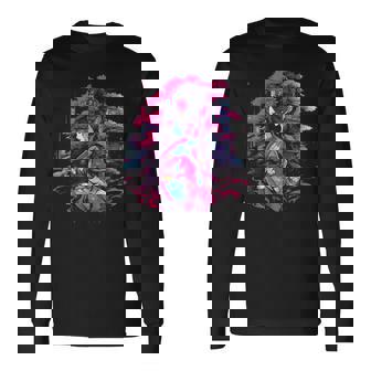 桜と芸者、サイバーパンク・イラストレーション 長袖Tシャツ - Kawaiitshirt