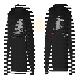 漁師 アングラーカピバラ フィッシング 長袖Tシャツ - Kawaiitshirt