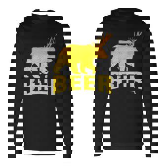 狩猟 ビール スピリット 動物 ティー ベア 鹿 ティー ビール クマ 鹿 長袖Tシャツ - Kawaiitshirt