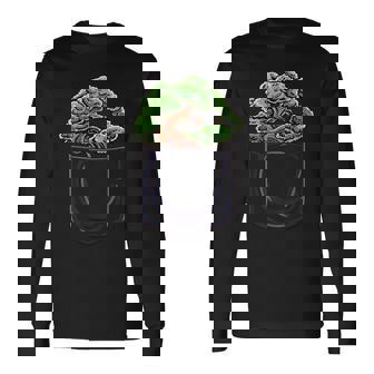 盆栽 木 膨らみポケット 面白いデザイン 盆栽 長袖Tシャツ - Kawaiitshirt