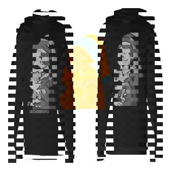 真珠の耳飾りの少女 柴犬 子柴 名画 いぬ イラスト かわいい 犬好き おもしろ 面白い 長袖Tシャツ - Kawaiitshirt