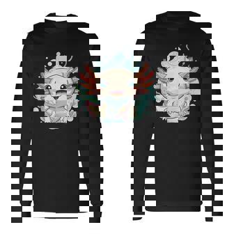 笑顔のaxolotl カワイイかわいい水中漫画 長袖Tシャツ - Kawaiitshirt