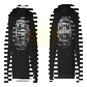 聖ベネディクトメダル 聖ベネディクトクロス カトリック クリスチャン 長袖Tシャツ - Kawaiitshirt