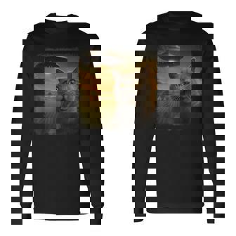 苦悩するブリティッシュショートヘアの猫 Ufo セルフィー 侵略 エイリアン 長袖Tシャツ - Kawaiitshirt