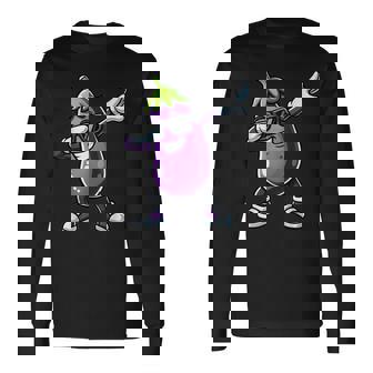 茄子を軽くたたく面白い野菜ギフト ナス付き 長袖Tシャツ - Kawaiitshirt