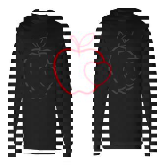 赤い りんご ハート ラインアート かわいい シンプル デザイン 長袖Tシャツ - Kawaiitshirt