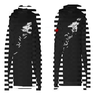 赤いハートの紙飛行機、紙飛行機のメッセージ 長袖Tシャツ - Kawaiitshirt