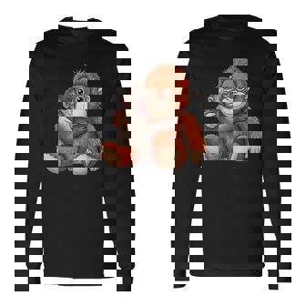 赤ちゃん用 マカク 抱きしめる ぬいぐるみ かわいい オランウータン モンキー パンチ ギフト 長袖tシャツ 長袖Tシャツ - Kawaiitshirt