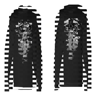 超セクシーhdパンヘッドピンナップバイク、バイカーギアvtwin 長袖Tシャツ - Kawaiitshirt