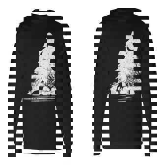 遠吠えするオオカミ 星空 オオカミモチーフ 男女兼用 長袖Tシャツ - Kawaiitshirt