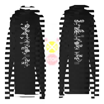 鉄道 踏切 標識 電車 作業員 エンジニア Railfan 長袖Tシャツ - Kawaiitshirt