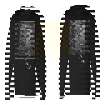 面白いsf自撮り猫とエイリアンビジターの不気味な瞬間。 長袖Tシャツ - Kawaiitshirt